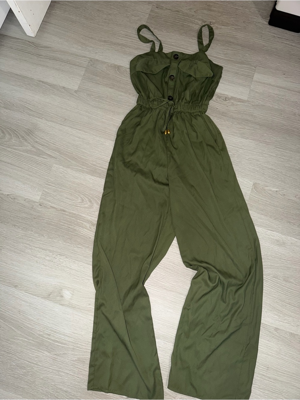 Blush Olive Green Button-Front Wide-Leg Jumpsuit